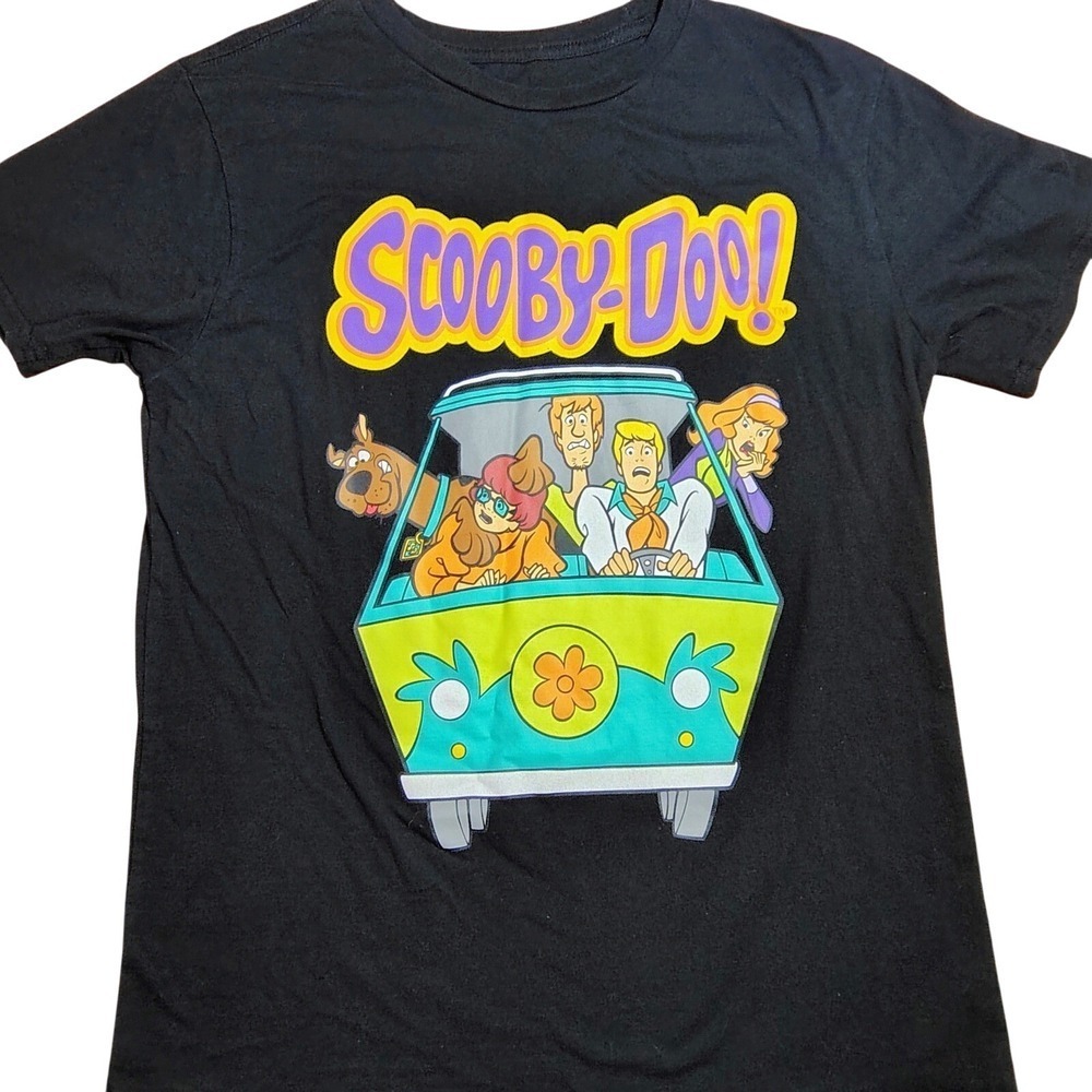 Scooby Doo T Shirt Black Graphic Tee Mystery Machine Men's Large nostalgia